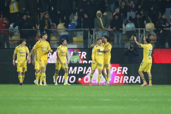 Niccolo Corrado of Frosinone Calcio scores the goal for 2-0 during the 31th day of the Serie BKT Championship between Frosinone Calcio vs S.S.C. Bari , 18 march 2026 at the Benito Stirpe Stadium, Frosinone Italy.